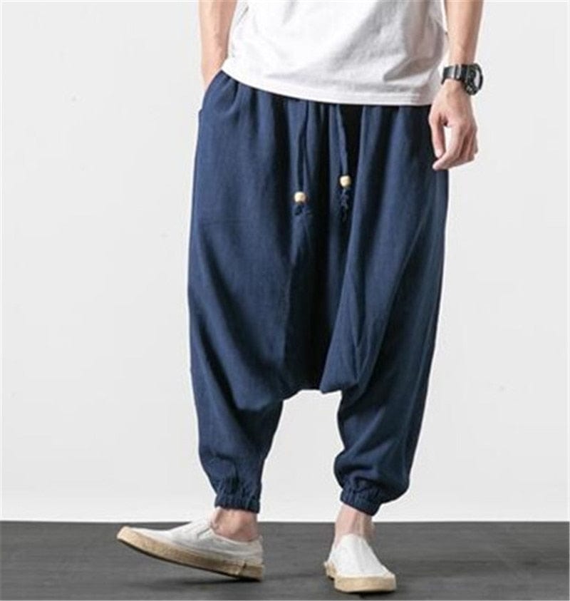 Cotton and Linen Drop Crotch Harem Pants