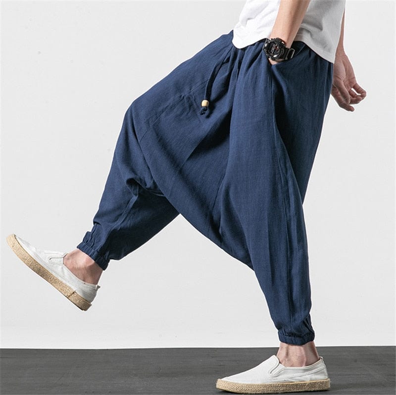 Cotton and Linen Drop Crotch Harem Pants