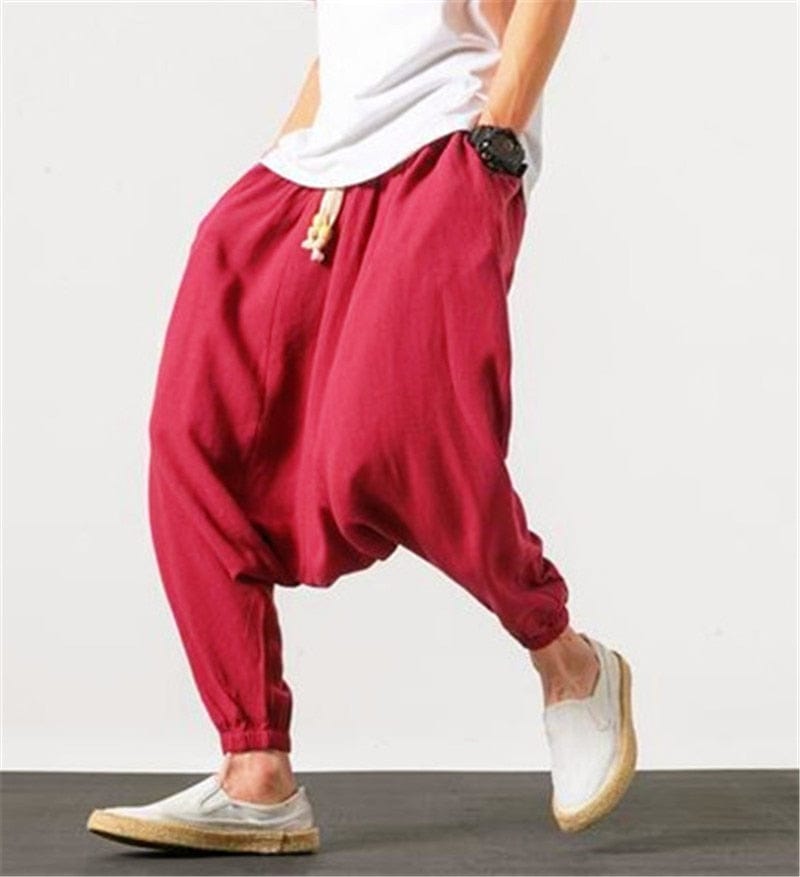 Cotton and Linen Drop Crotch Harem Pants