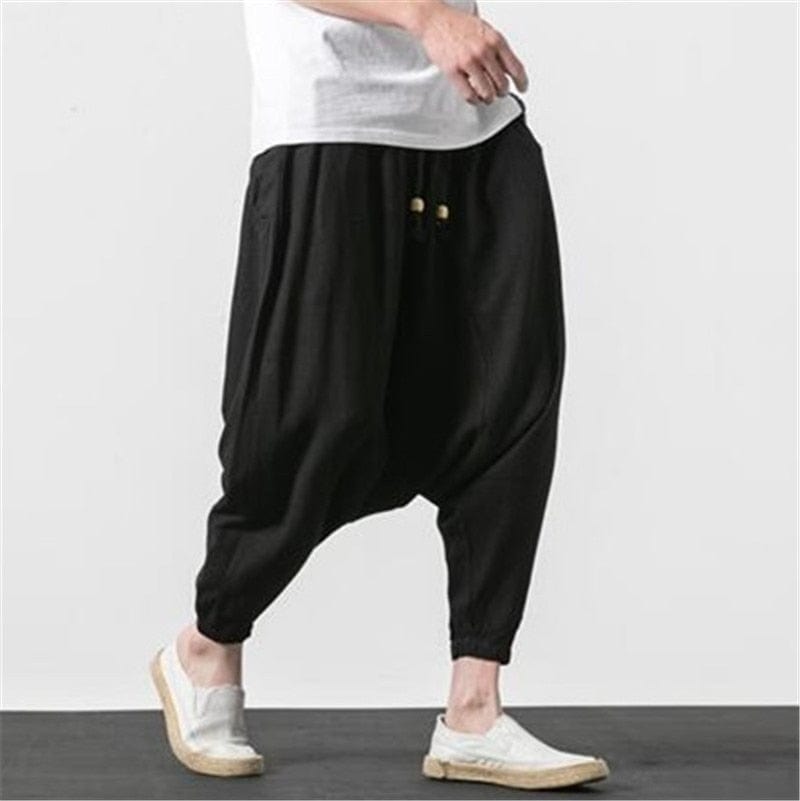 Cotton and Linen Drop Crotch Harem Pants