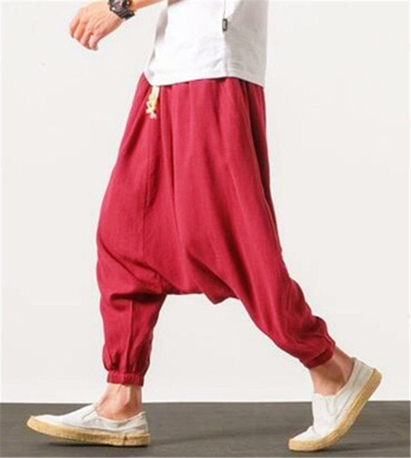 Cotton and Linen Drop Crotch Harem Pants