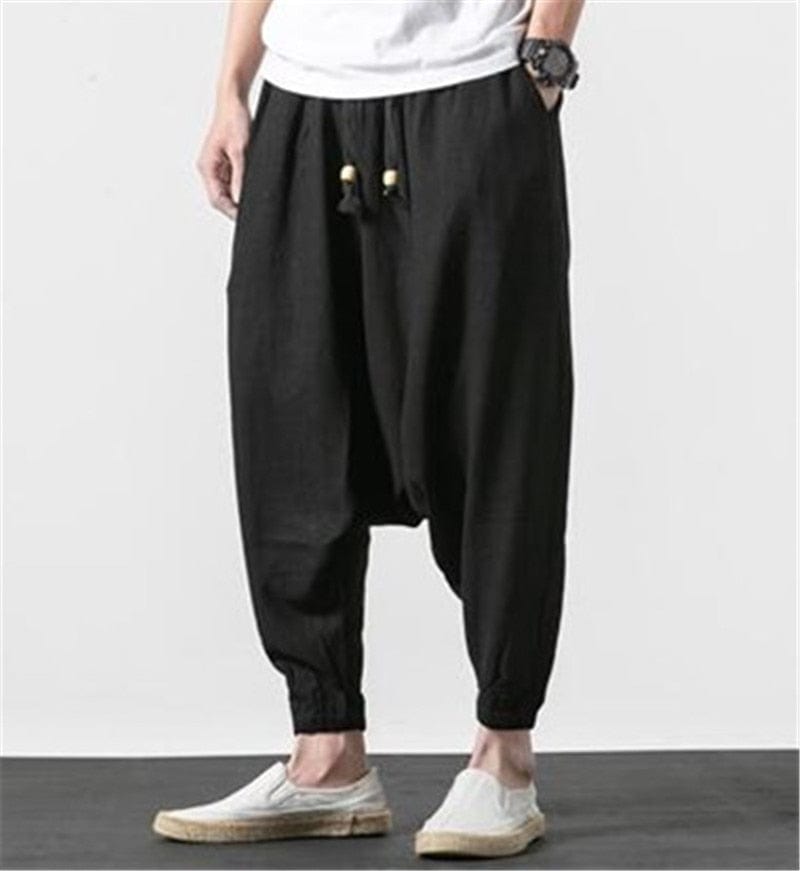 Cotton and Linen Drop Crotch Harem Pants