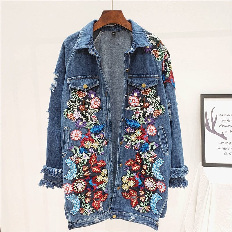 Bohemia Floral Embellished Denim Jacket