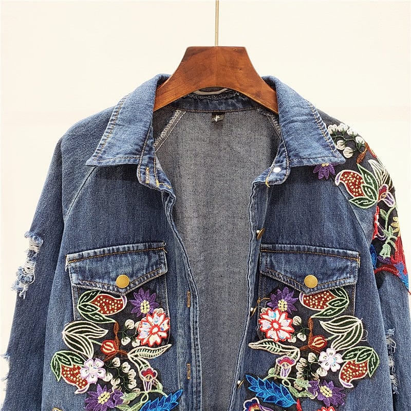 Bohemia Floral Embellished Denim Jacket