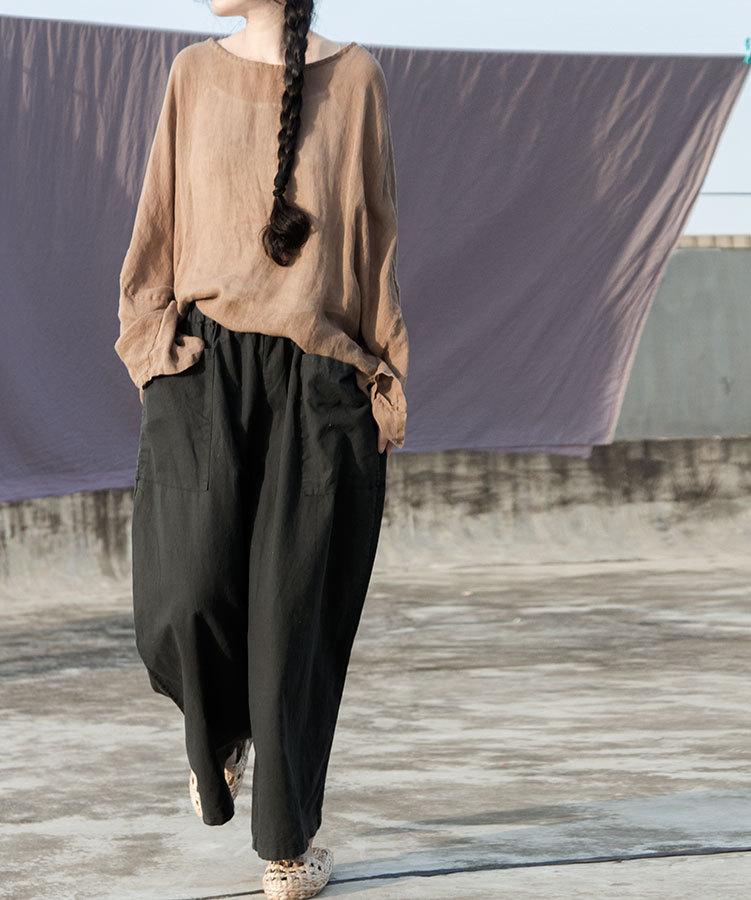 Khaki Long Sleeve Linen Shirt | Lotus