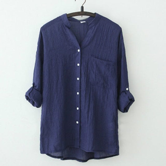 Vintage Button Up Cotton Linen Blouse