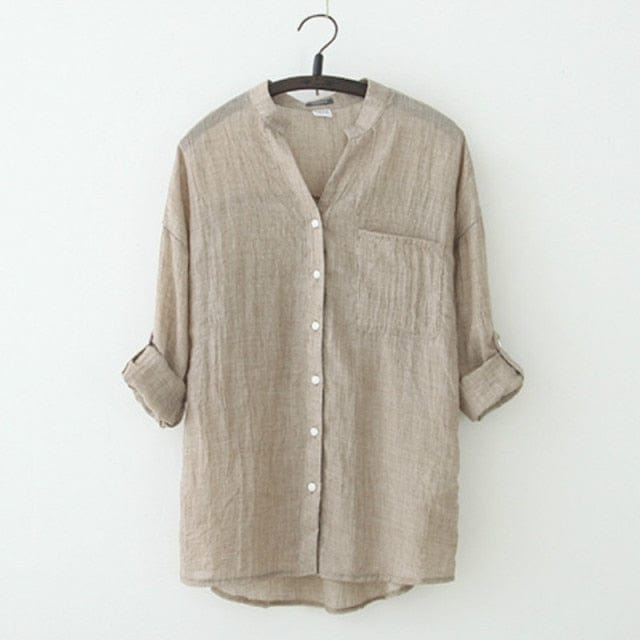 Vintage Button Up Cotton Linen Blouse