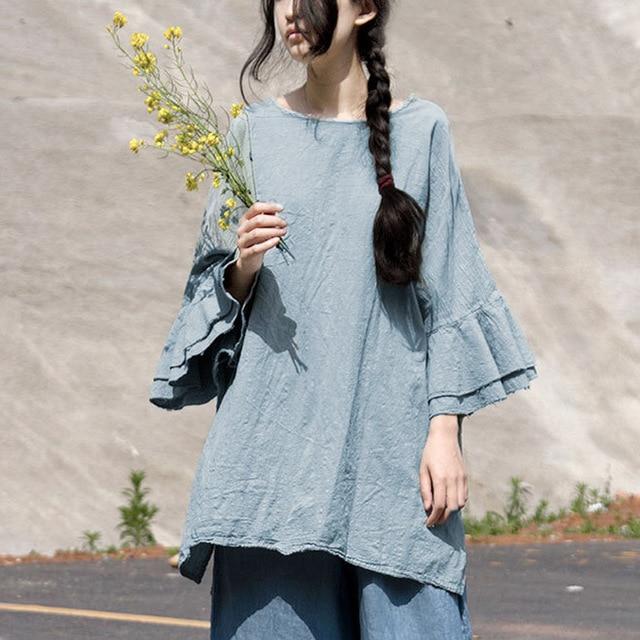 Butterfly Sleeve Cotton Linen Shirt