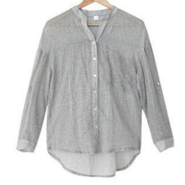 Vintage Button Up Cotton Linen Blouse