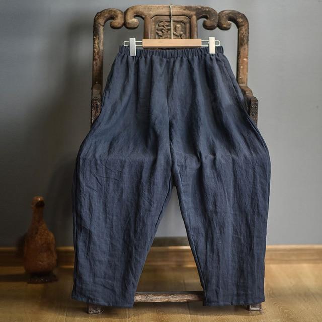 Elastic Waist Linen Trousers | Hippie