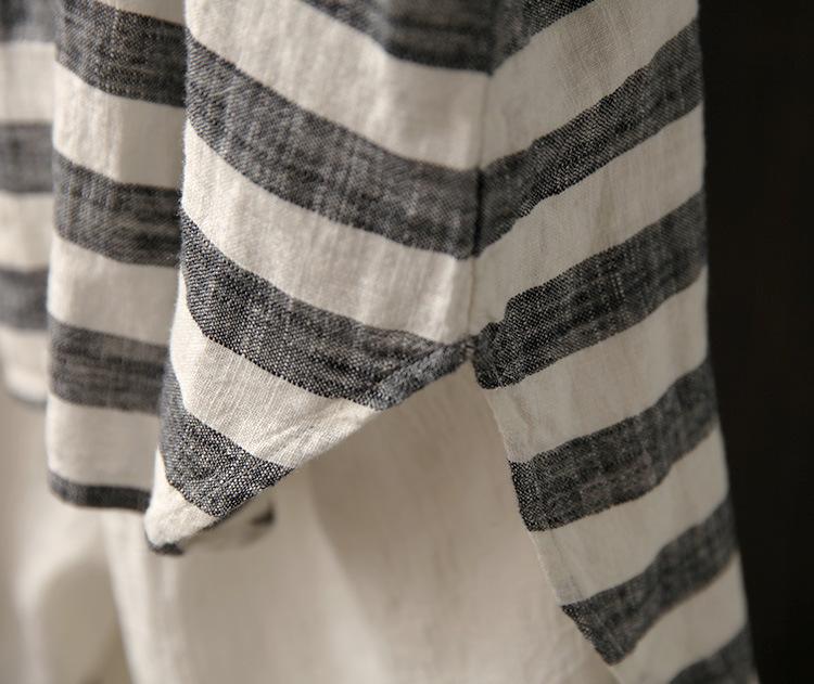 Grey and White Striped Linen Shirt  | Zen