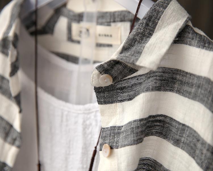 Grey and White Striped Linen Shirt  | Zen