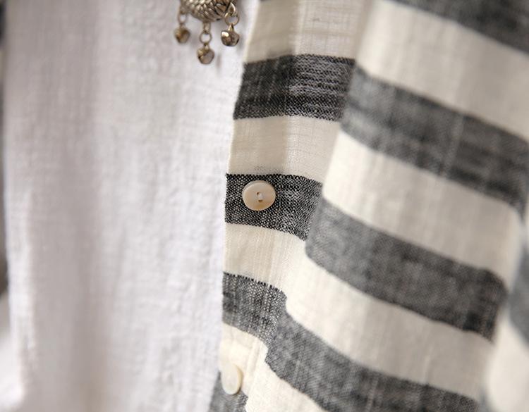 Grey and White Striped Linen Shirt  | Zen