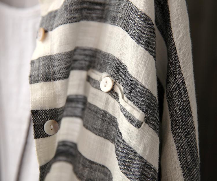 Grey and White Striped Linen Shirt  | Zen