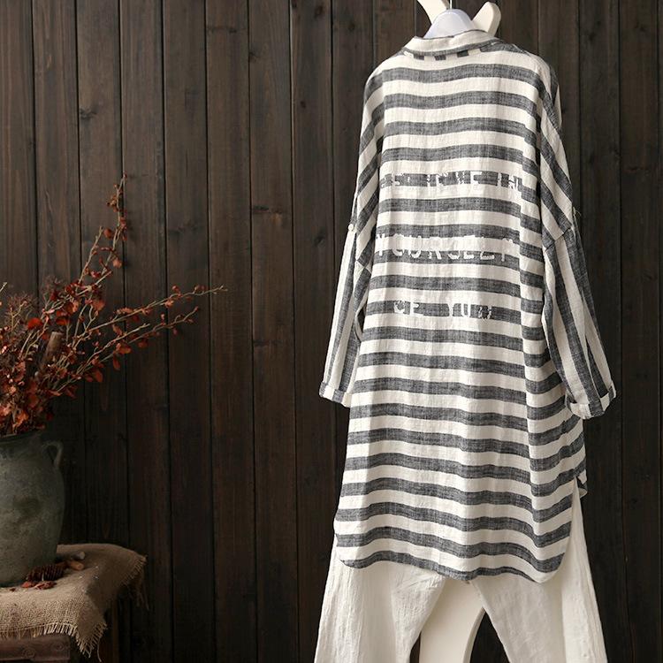 Grey and White Striped Linen Shirt  | Zen