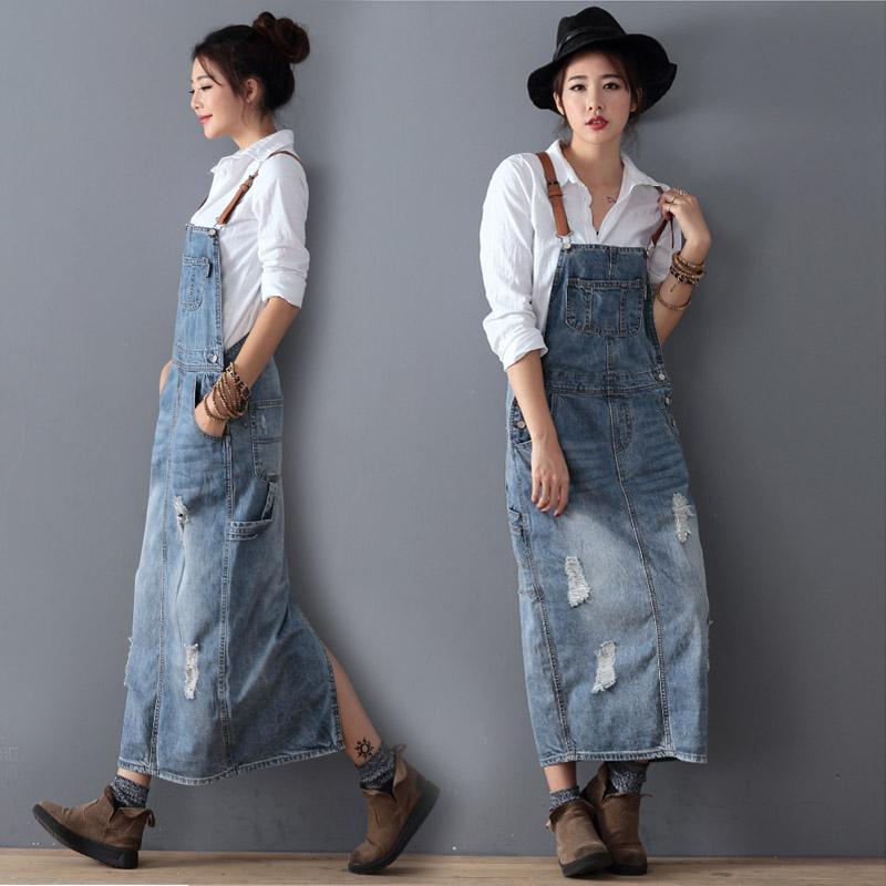 Ripped Denim Overall Dress