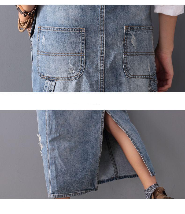 Ripped Denim Overall Dress