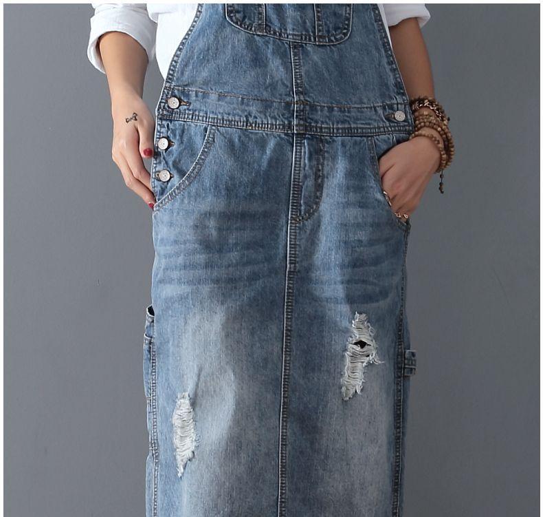 Ripped Denim Overall Dress