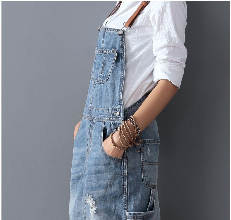 Ripped Denim Overall Dress