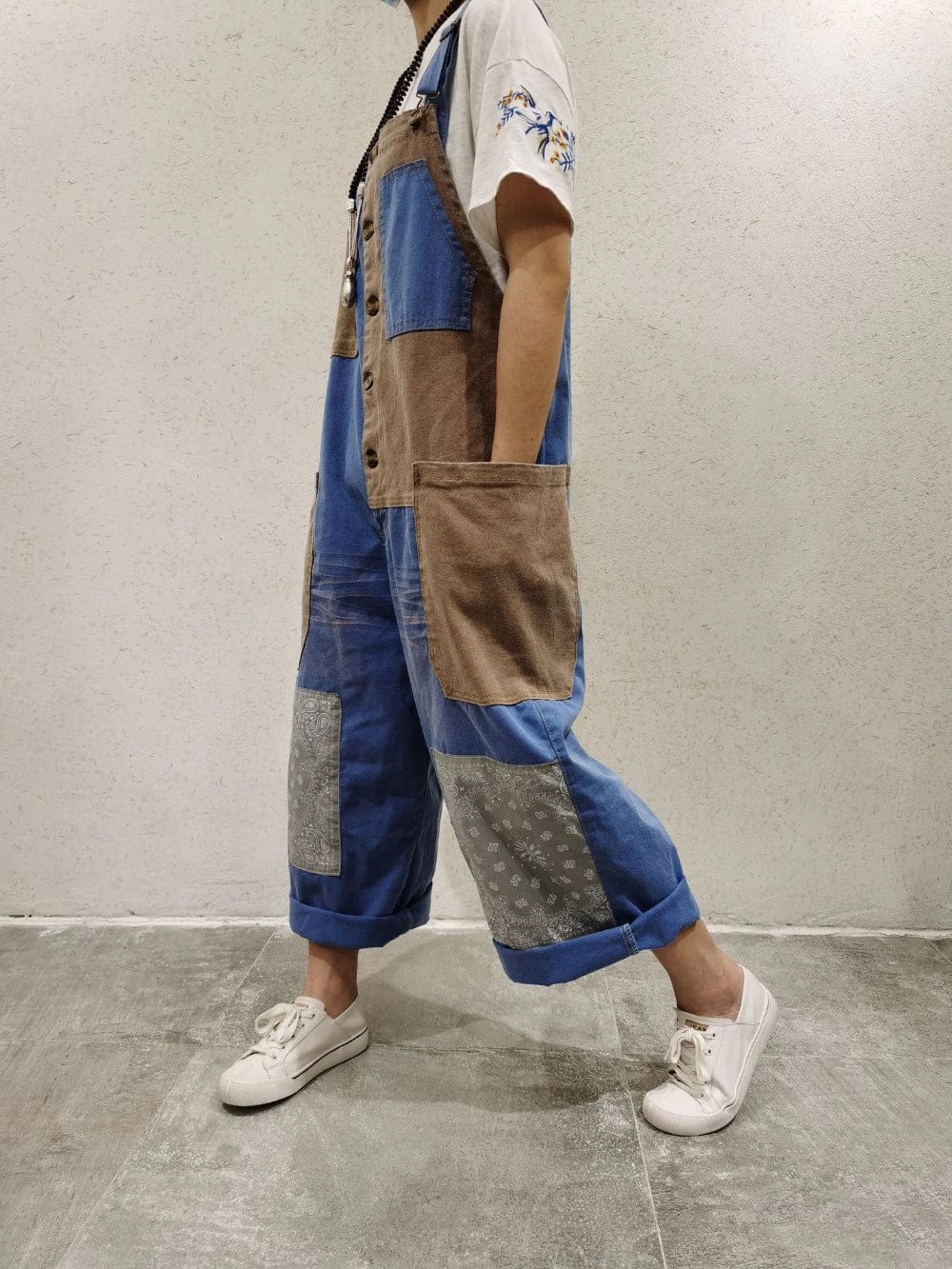 Patchwork Oversized Denim Overall