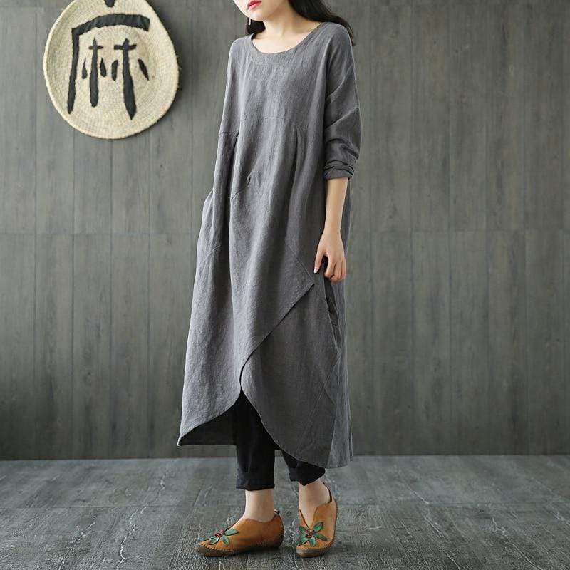 Plus Size Crew Neck Asymmetric Split Tunic