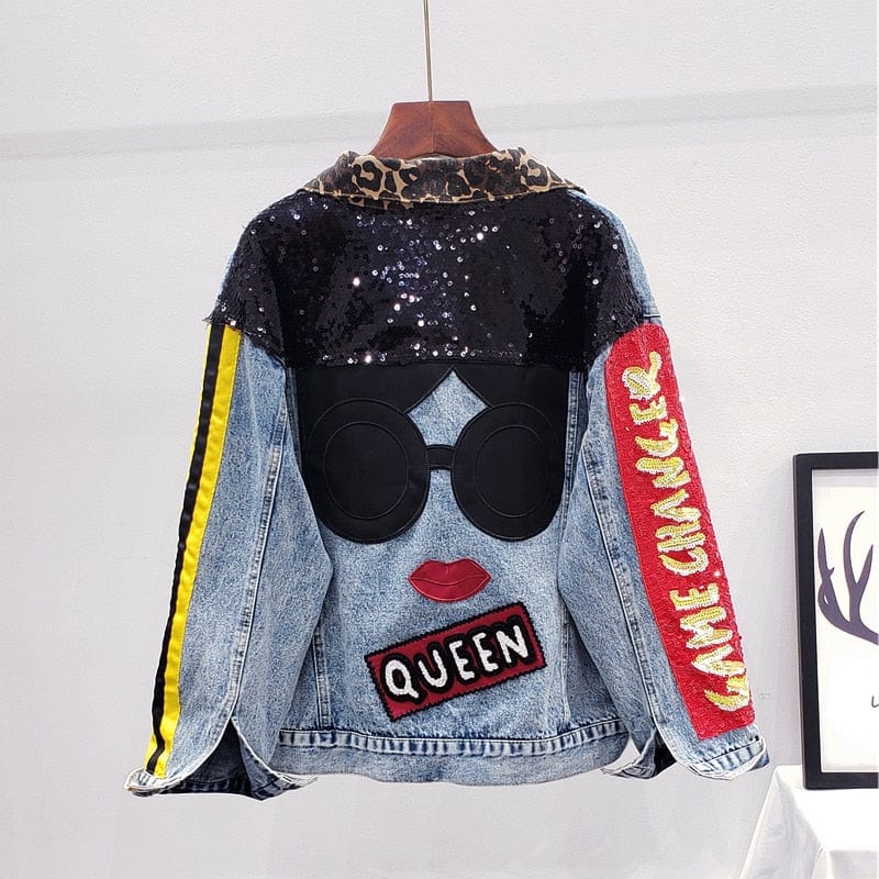 Queen Patchwork Embroidered Denim Jacket