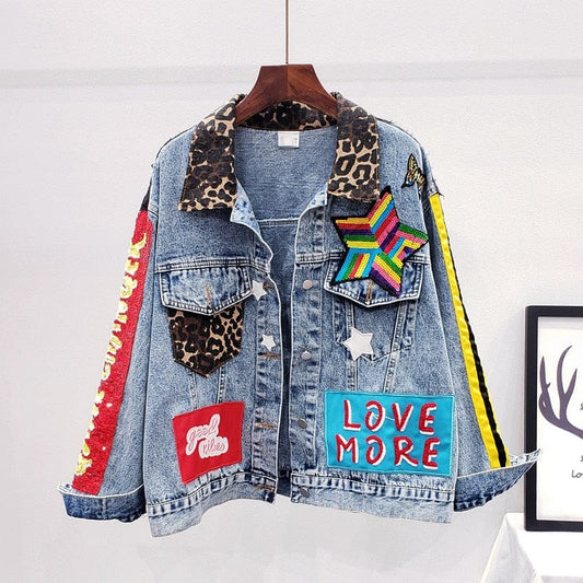 Queen Patchwork Embroidered Denim Jacket