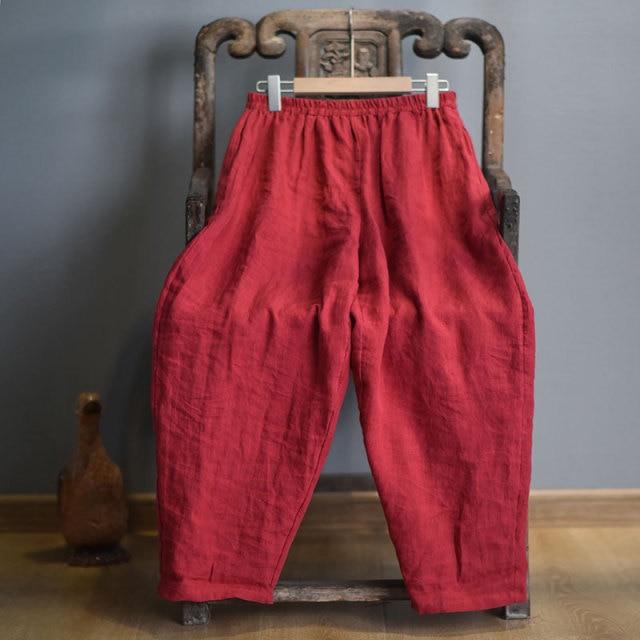 Elastic Waist Linen Trousers | Hippie