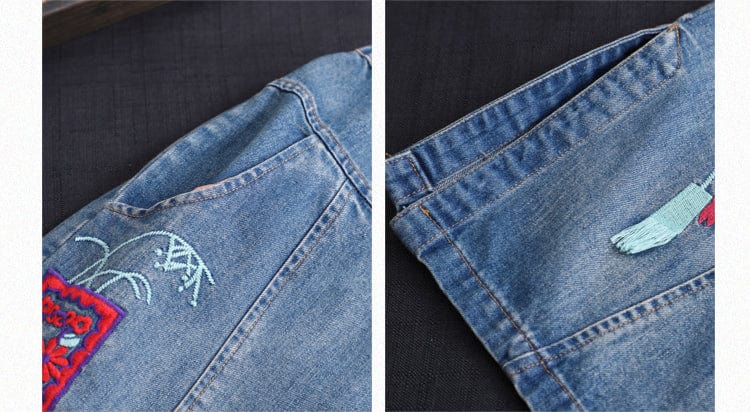 Embroidered Vintage Denim Skirt