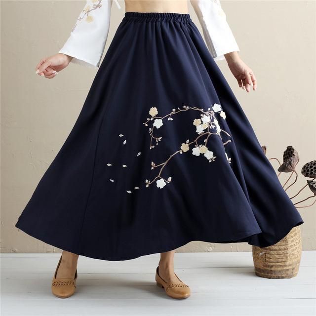 High Waist Floral Embroidered Maxi Skirt