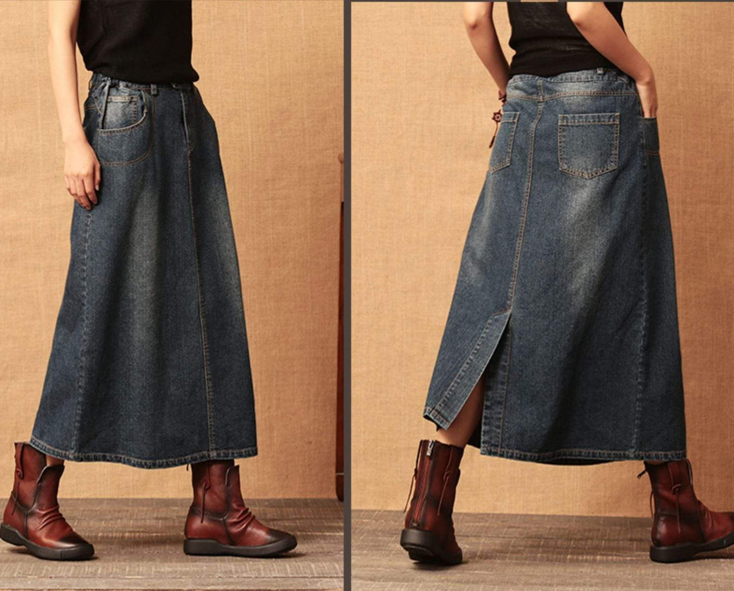 Plus Size Long Denim Skirt