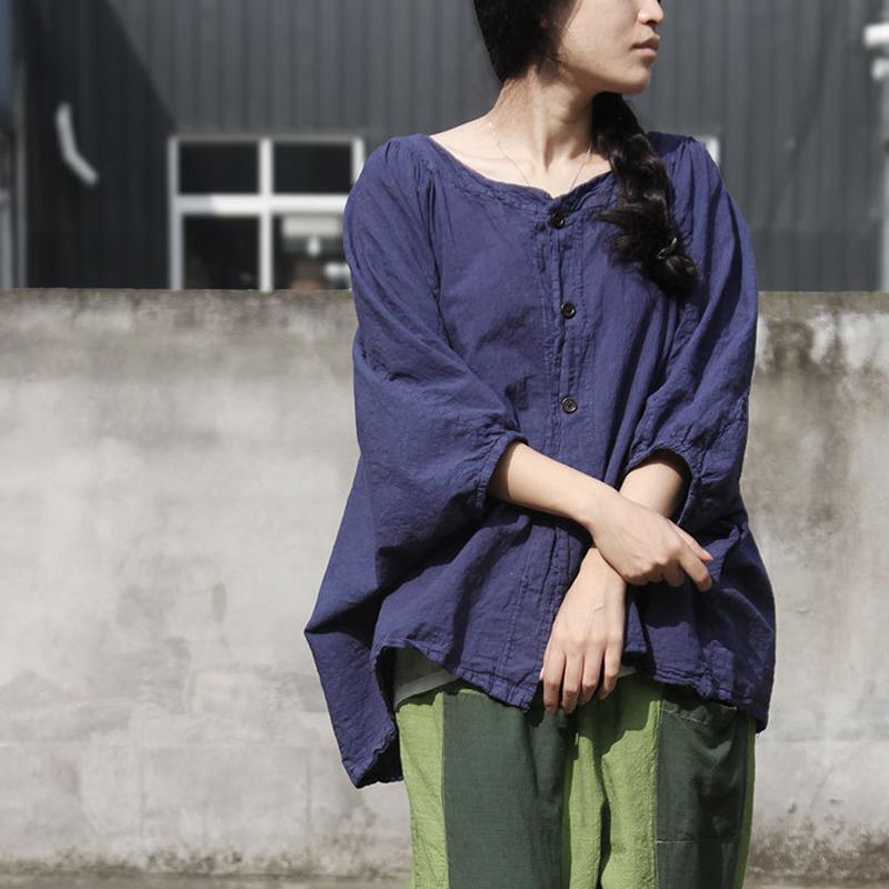 Vintage Bat Sleeve Linen Button Shirt | Lotus