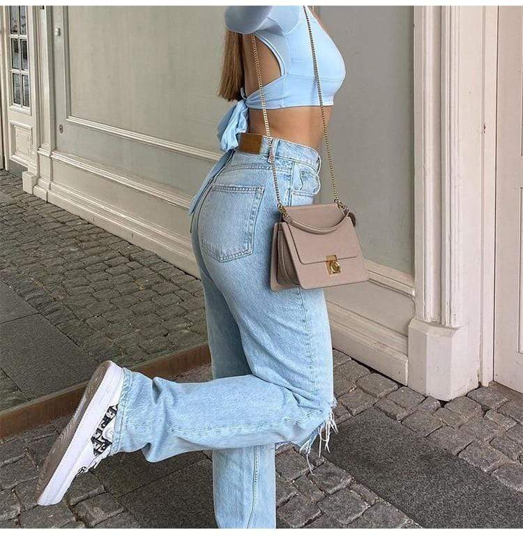 Ripped Knees Light Blue Boyfriend Jeans