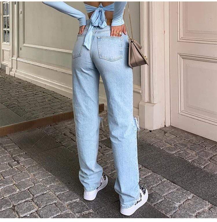 Ripped Knees Light Blue Boyfriend Jeans