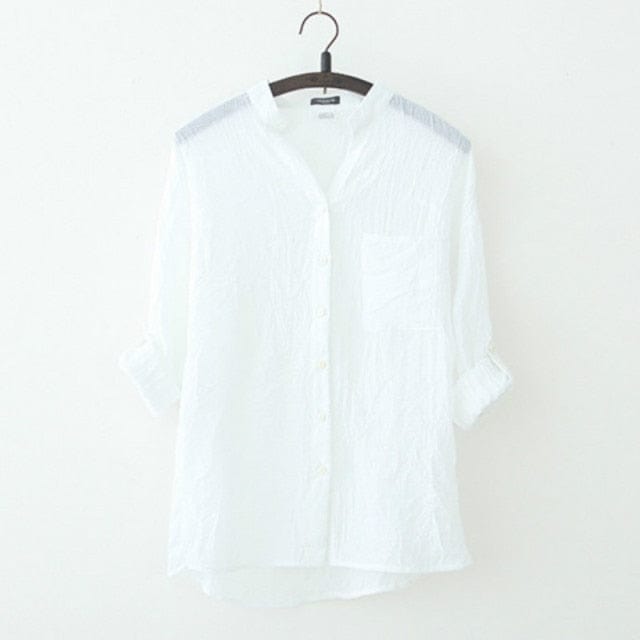 Vintage Button Up Cotton Linen Blouse