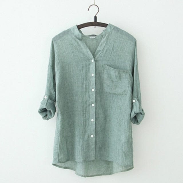 Vintage Button Up Cotton Linen Blouse