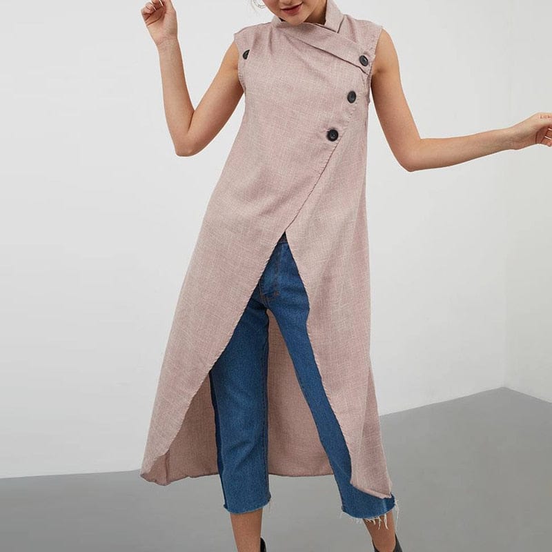 Asymmetrical Sleeveless Button Down Tunic