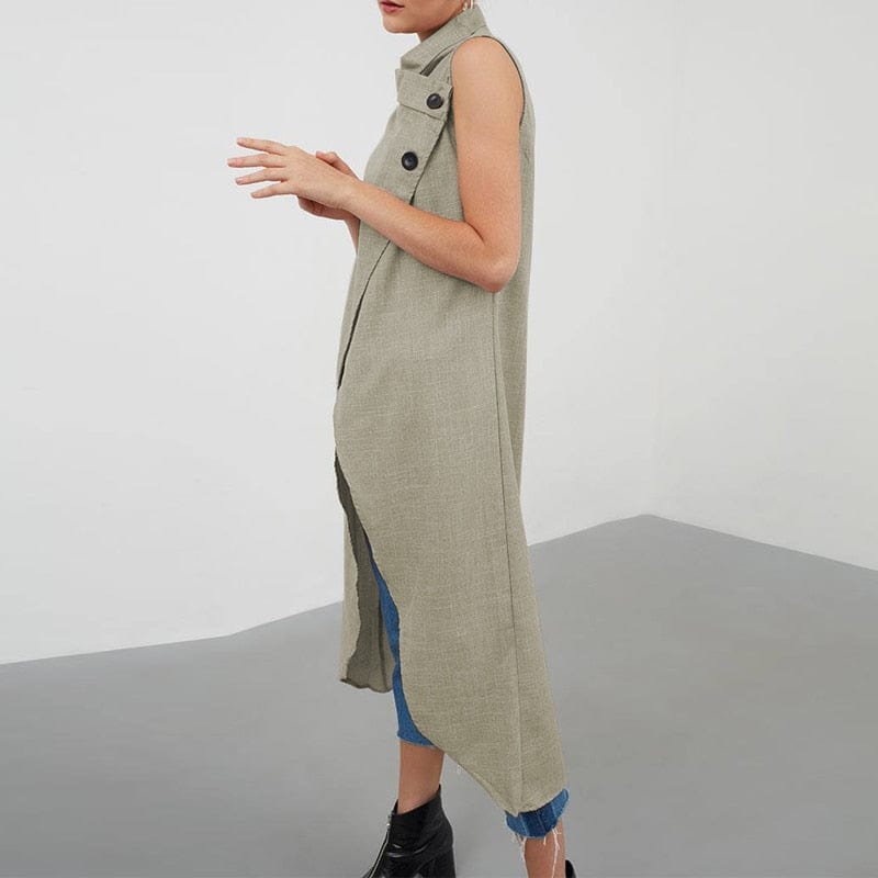 Asymmetrical Sleeveless Button Down Tunic