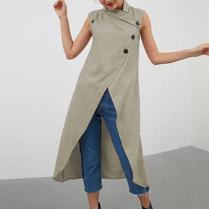 Asymmetrical Sleeveless Button Down Tunic