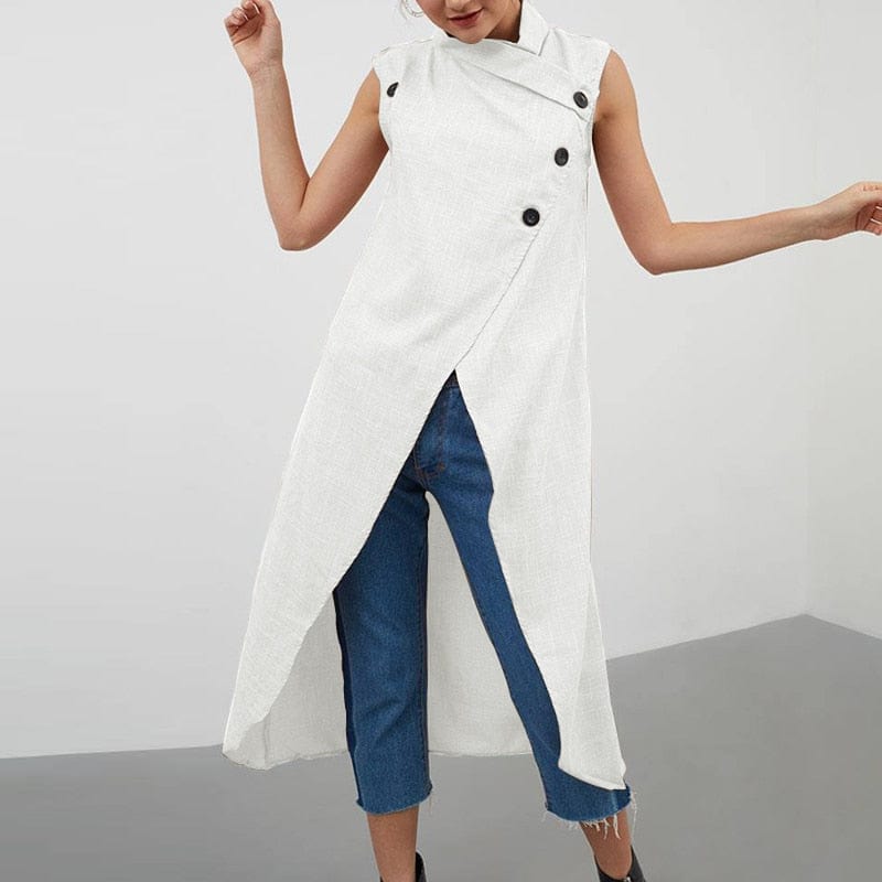 Asymmetrical Sleeveless Button Down Tunic