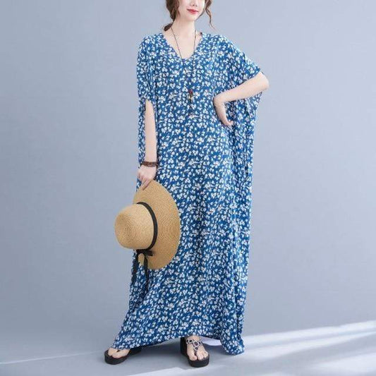 Azalea Floral Blue Kaftan Dress