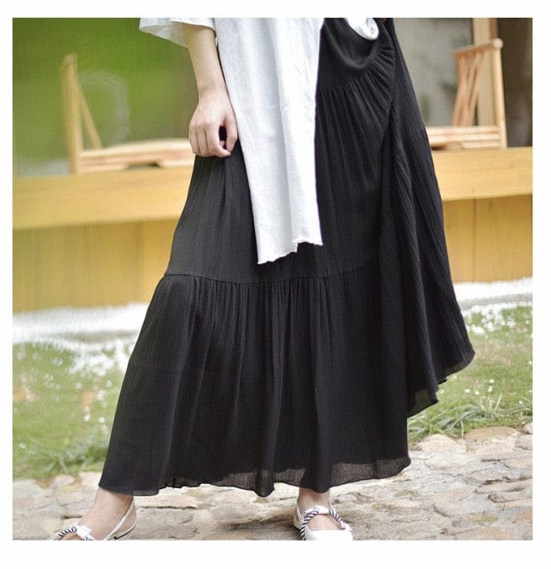 Flowy High Waist Cotton Linen Skirt