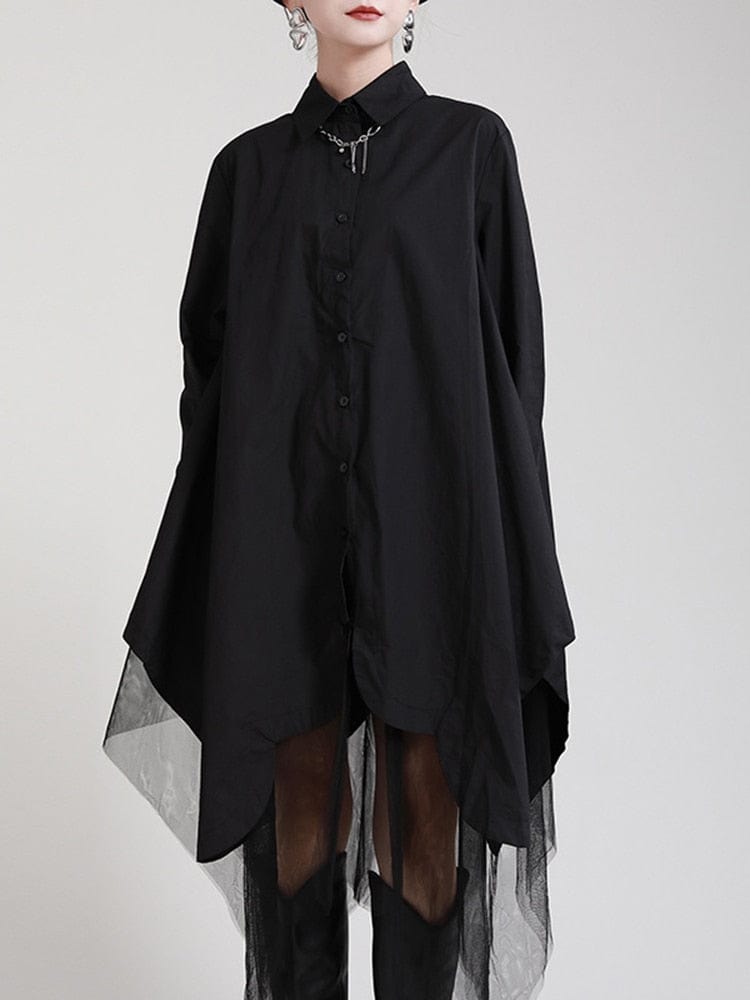 Black Irregular Hem Shirt Dress