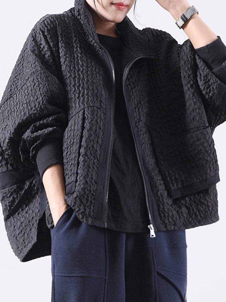 Patchwork Zipper Loose Coat