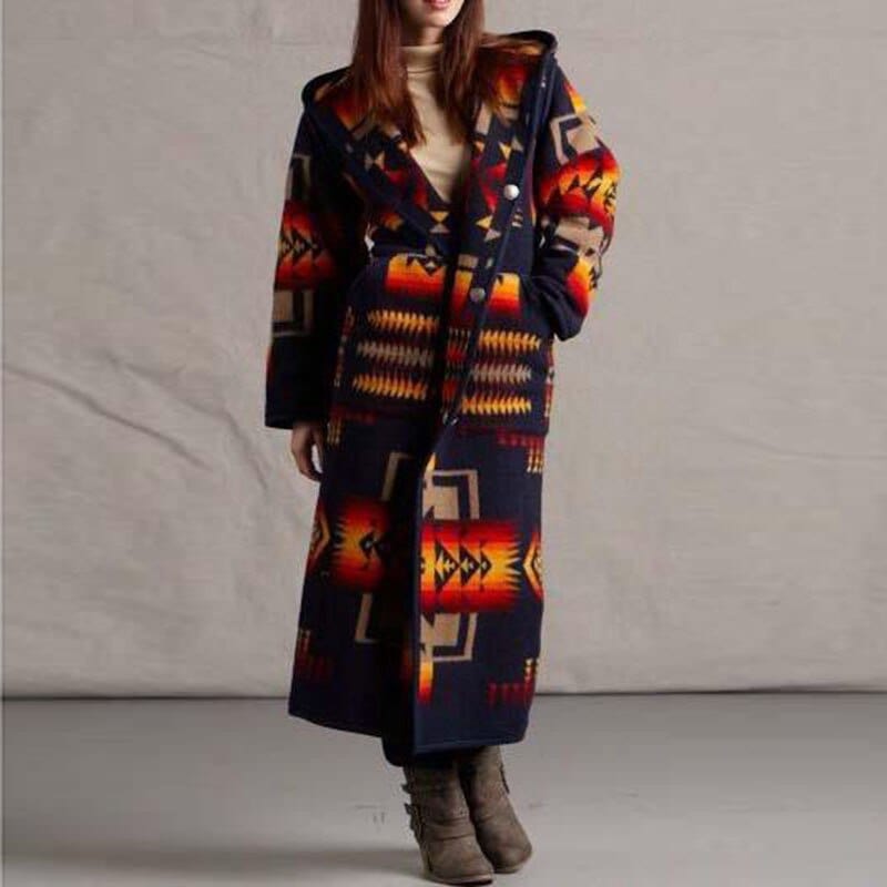 Boho Printed Hooded Long Coat