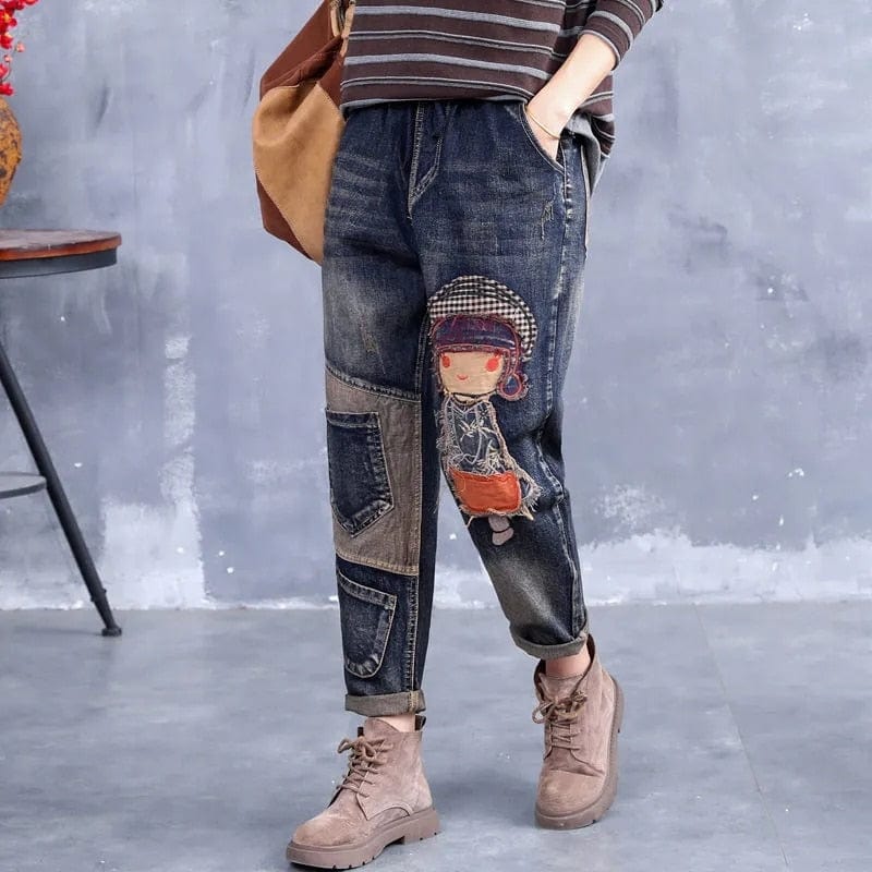 Cartoon Embroidery Retro Denim Jeans