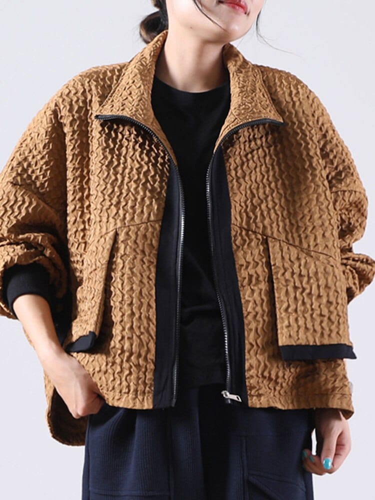 Patchwork Zipper Loose Coat