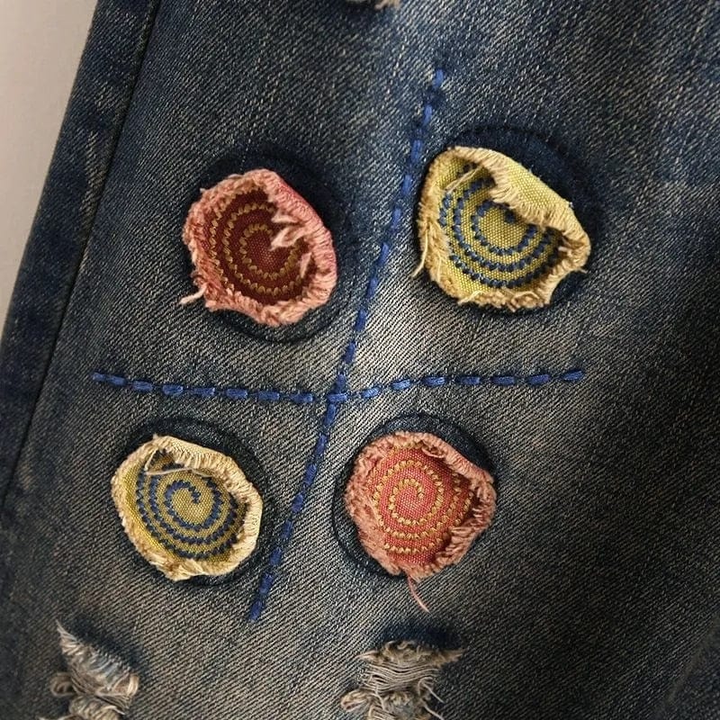 Cartoon Embroidery Retro Denim Jeans