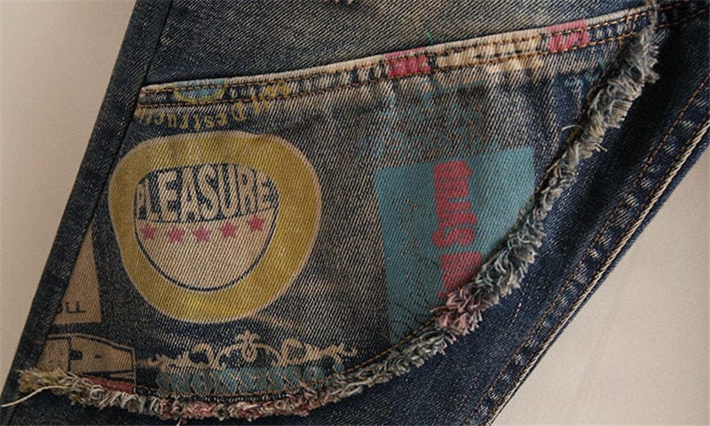 Cartoon Embroidery Retro Denim Jeans