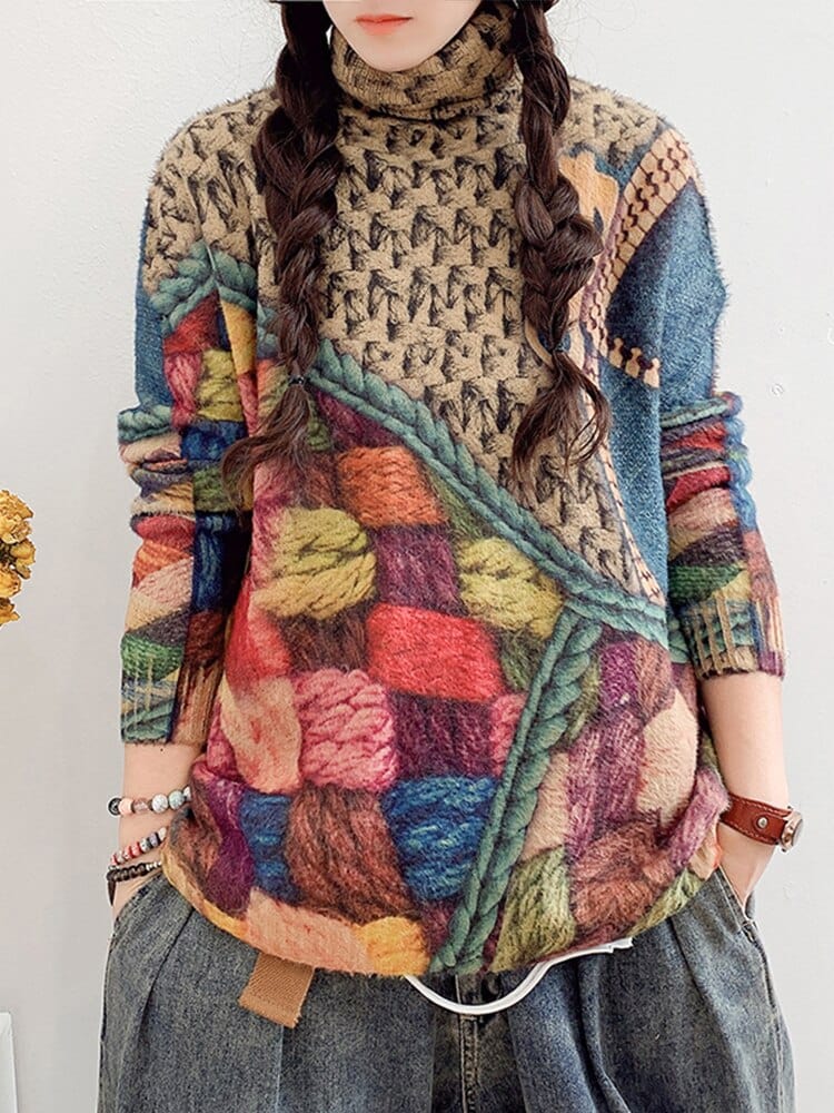 Cheerful Loose Turtleneck Sweater